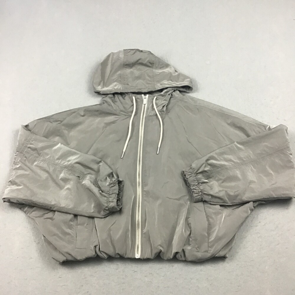 Athleta Jacket Women Medium Gray Cropped Full Zip Windbreaker Utility Hood S